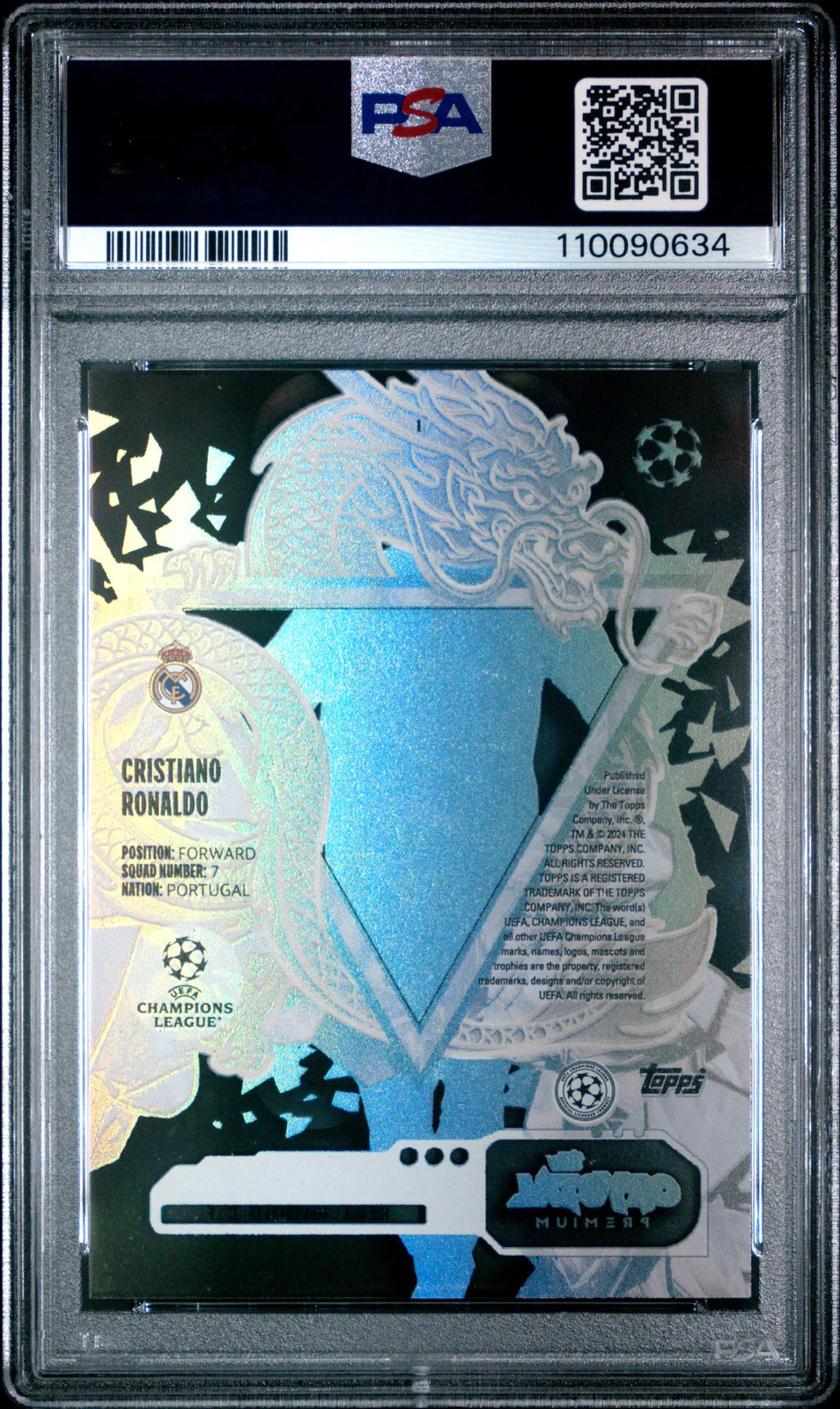 Cristiano Ronaldo 2023 Topps Crystal Red Dragon Image Variation SSP Madrid PSA 9 view 2