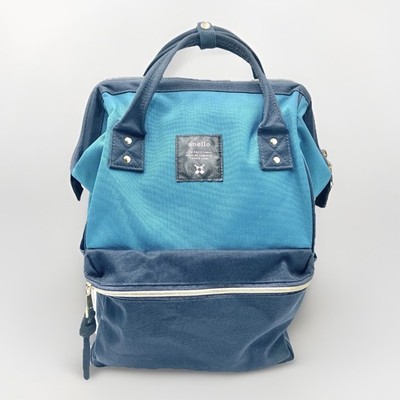 Anello Backpack Teal Navy Canvas Square Frame Unisex Travel Bag