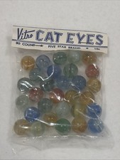 NOS Vintage Vitro Cat Eyes Five Star Brand Sealed 30 Ct. Bag Of Marbles Made USA
