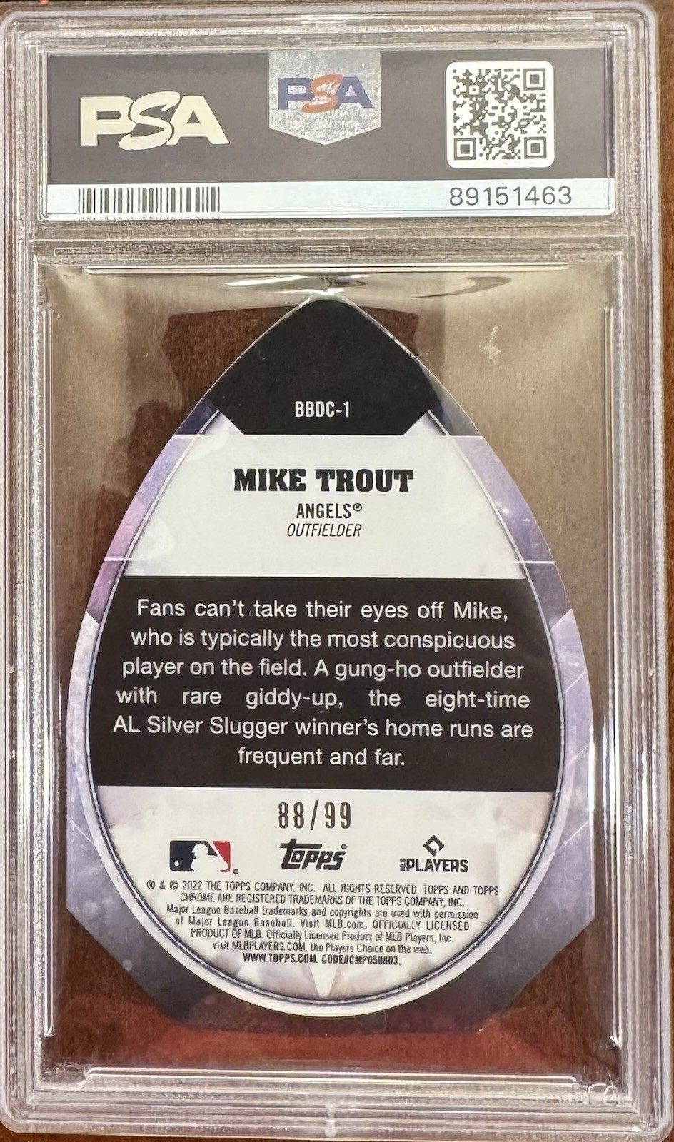 2022 Topps Chrome Ben Baller Mike Trout Ben's Diamond Die-Cuts Green /99 PSA 10 view 2