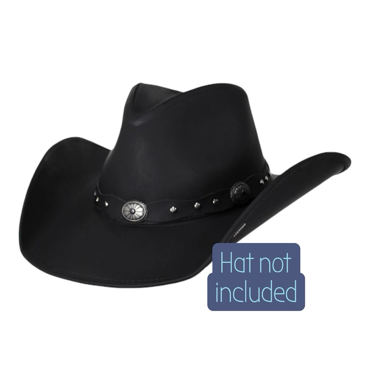 Stetson Brand Black Leather Hat Band With Conchos 25” Length 