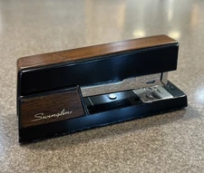Vintage Swingline Mini Desktop Stapler 737 Black Faux Wood Grain USA WORKS!!