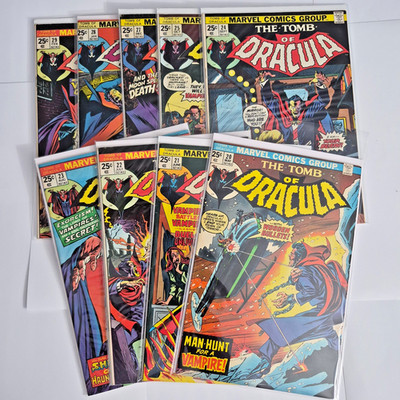 Tomb of Dracula #20-25 #27-29 Marvel Bronze Age Horror Comic Lot 9 Books VG