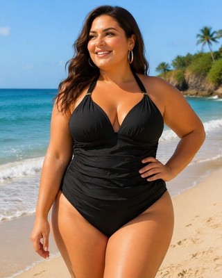 Victorias Secret Swim Black One-Piece Halter Swimsuit XL Smoothing Ruched Curvey