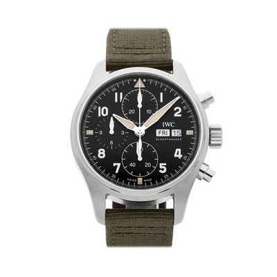 IWC Pilot's Watch Chronograph Spitfire SS Auto 41mm Black Dial Strap IW3879-01