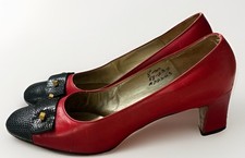 Vtg Andrew Geller Frost Bros Red Black Leather Gold Accents Pumps Heels 8 AA Mod