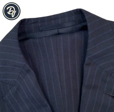 Mens 42 L Marty's X Ermenegildo Zegna Cool Effect Navy Blue Pinstripe Wool Suit