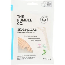 The Humble Co Dental Floss Picks With Grip Handle Mint 50 Pcs