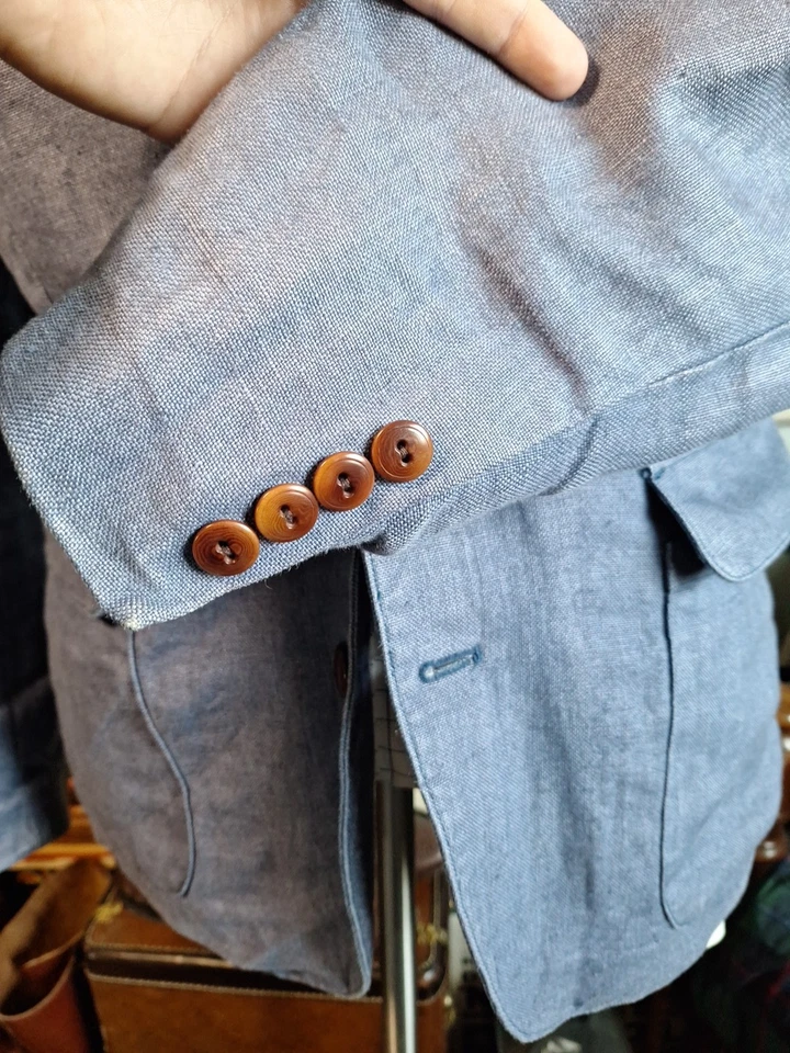 J Crew Mens Linen Blue Unstructured Unlined 2 Btn Sport Coat 36s - Image 3 of 4