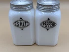 Vintage Hazel Atlas White Milk Glass Salt & Pepper Shakers – Range Top w/ Metal
