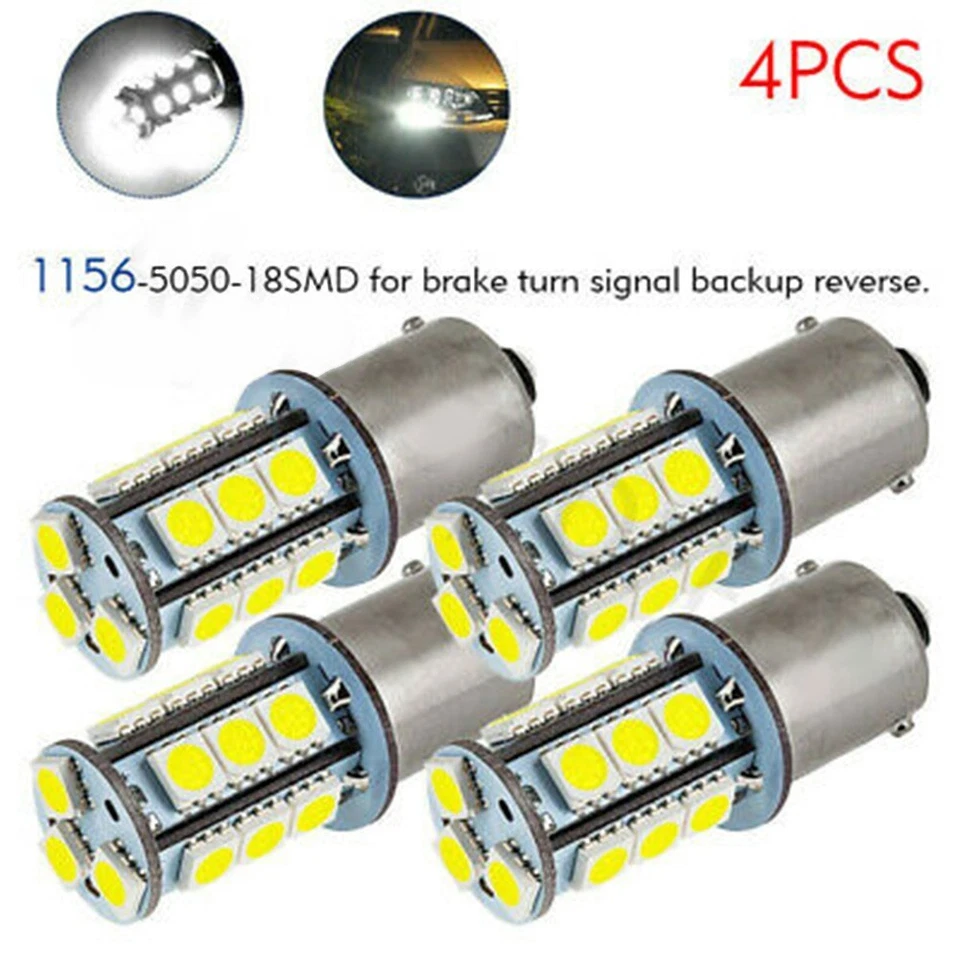 4* LED Light Bulb 1156 BA15S Brake Reverse Turn Stop Tail Car White Globe DC 12V - Image 3 of 4