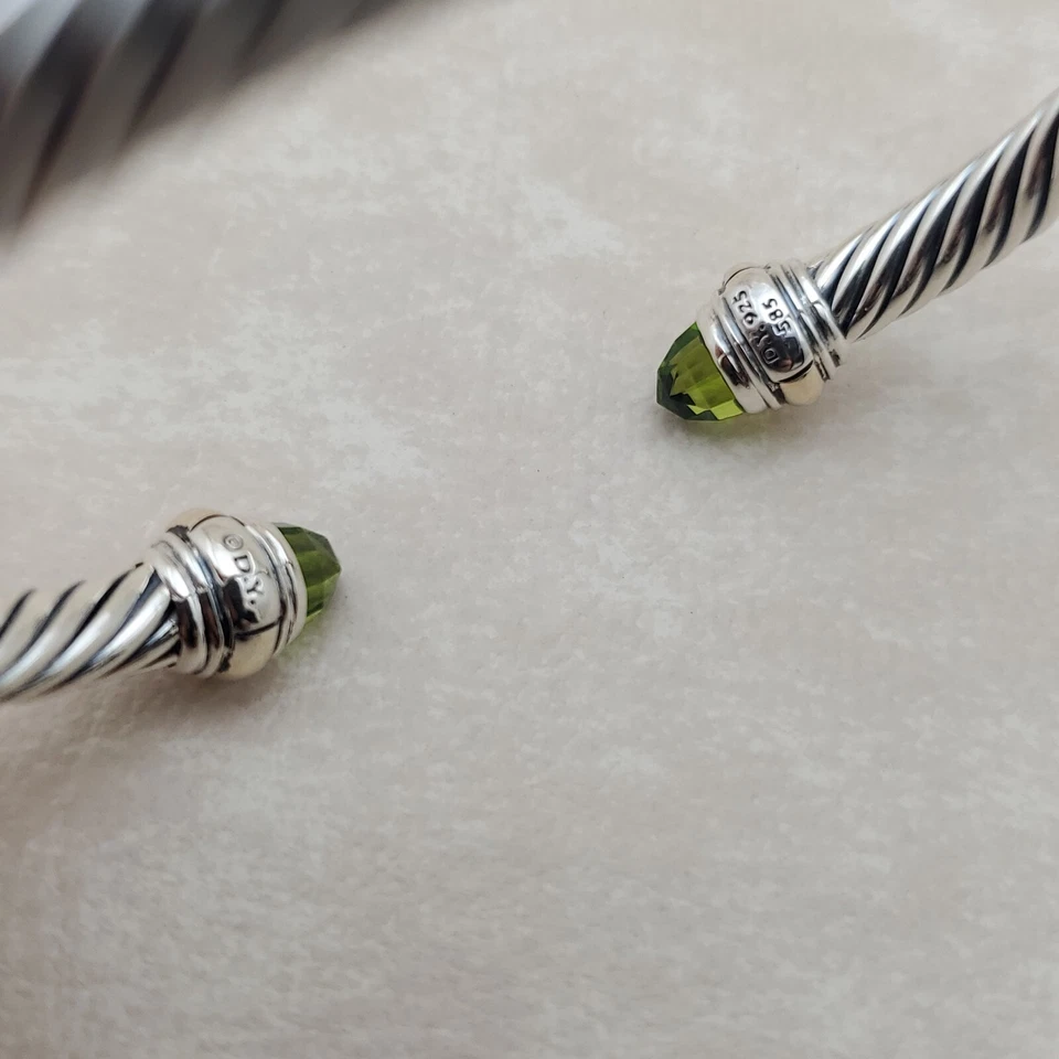 David Yurman Cable Classic Bracelet Sterling Silver Peridot and 14k Gold size S - Image 3 of 4