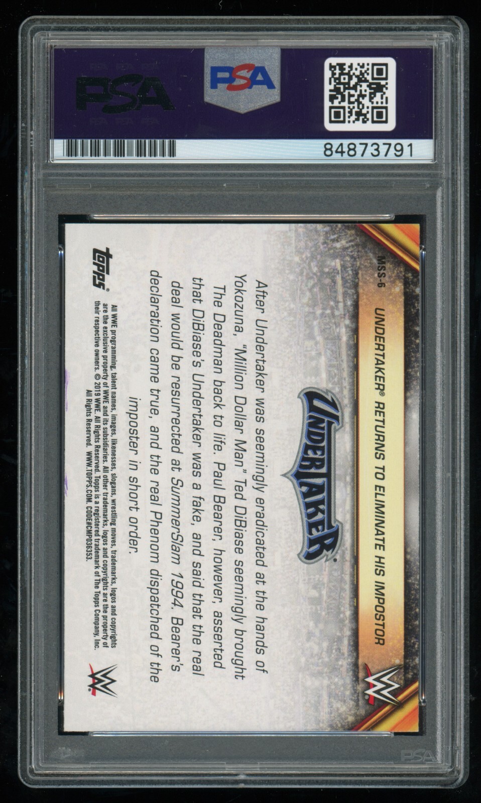 Undertaker PSA/DNA 2019 Topps WWE #MSS-6 Auto Signed Autographed HOF Deadman 791 view 3