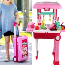 Kids Travel Foldable Suitcase Kitchen Cooking Chef Pretend Toy For Birthday Gift