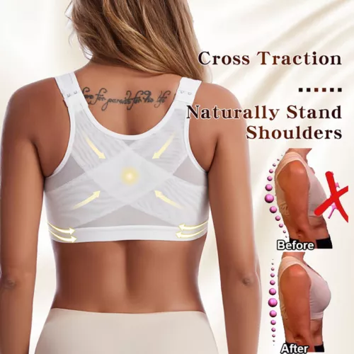 Women's Posture Corrector Bra Wireless Back Support Lift Up Front Closure Bra UK - Picture 7 of 24