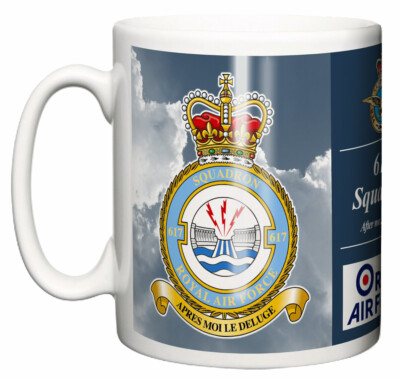 RAF 617 Squadron Keramik Kaffeebecher, Wappen Motto, Marham Base Royal Air Force