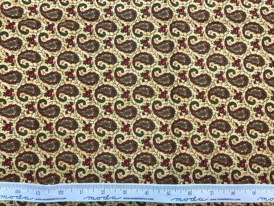 Reproduction Print Fabric 1850-1870 for Moda Red Green on Tan OOP 35 Inches - Image 3 of 3
