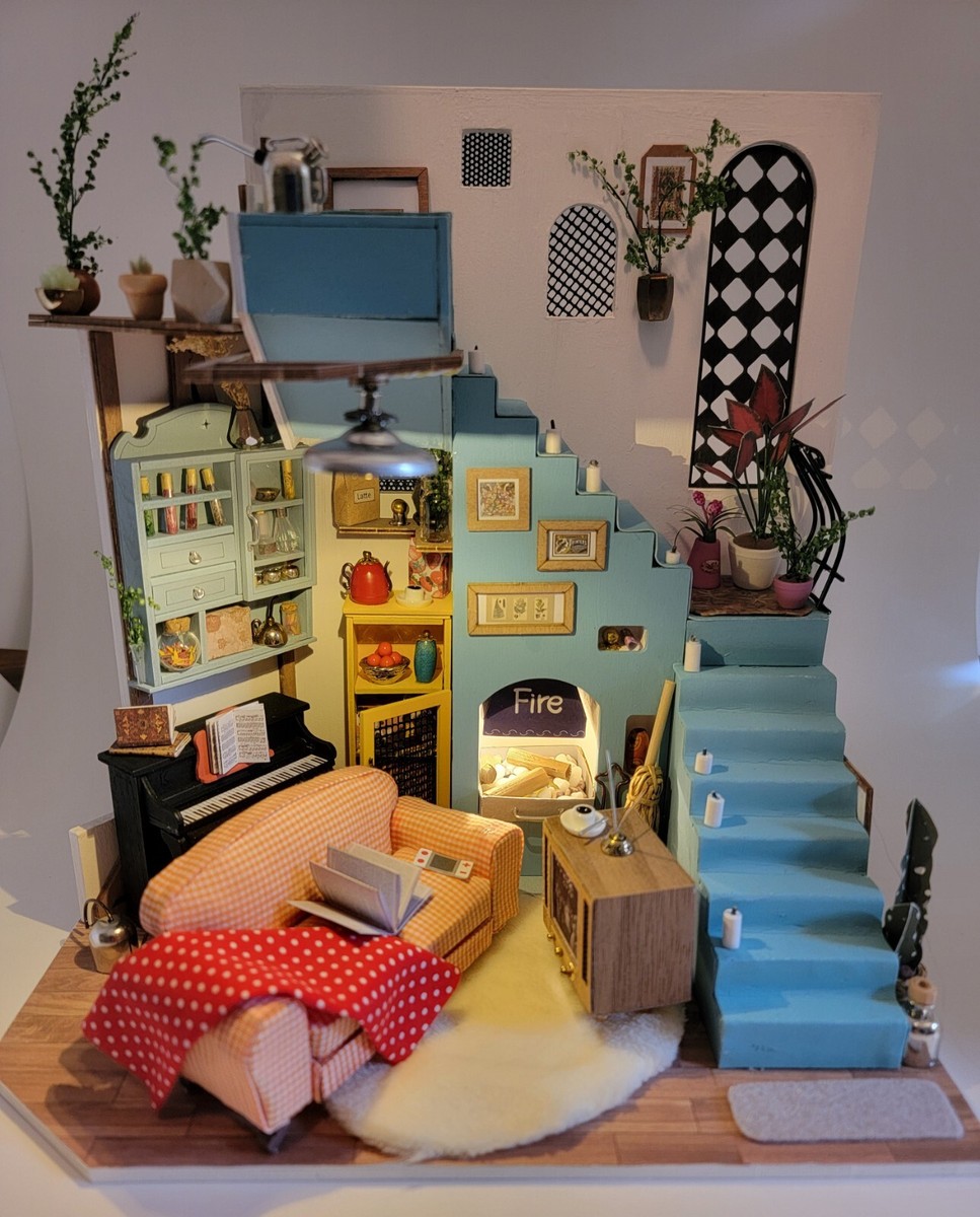 Dollhouse Studio Completed Miniature Art with Piano Bookend