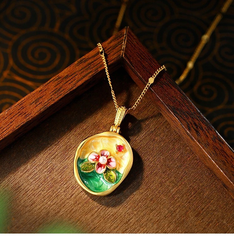 Жемчуг ретро цветок подвеска ожерелье подвеска 18K золото покрытием Моне сад стиль - Изображение 4 из 4