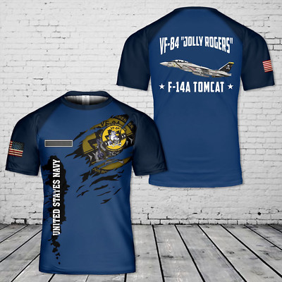 Custom Name F-14A Tomcat Of VF-84 T-Shirt 3D Blue Color Gift Father Dad Men