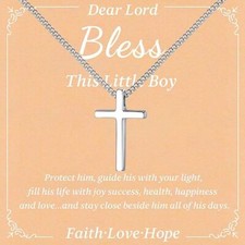 925 Sterling Silver Cross Necklace for Boys - Faith Cross Chain Necklaces for Ki