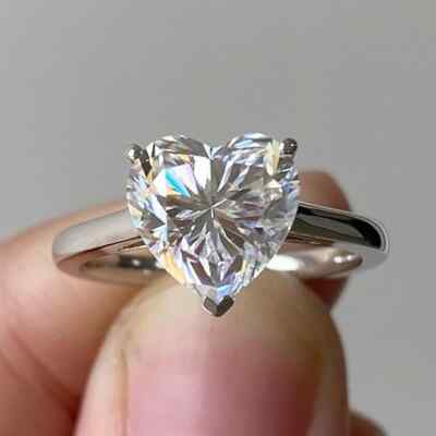 3 Ct Heart Cut Moissanite Anniversary Gift Solitaire Ring 14K White Gold Plated