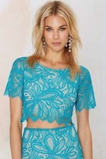 Nasty Gal For Love and Lemons Teal Lace Top Skirt Set Small