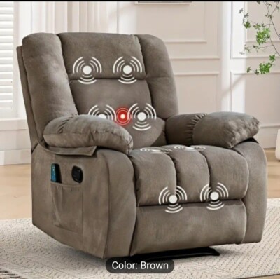 Overstuffed Single Manual Massage Recliner Chair w/ Heat & Vibration Soft Fabric