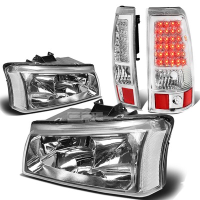 FOR 03-07 SILVERADO CHROME+CLEAR CORNER HEADLIGHT+LED BRAKE/TAIL LIGHT/LAMP KIT