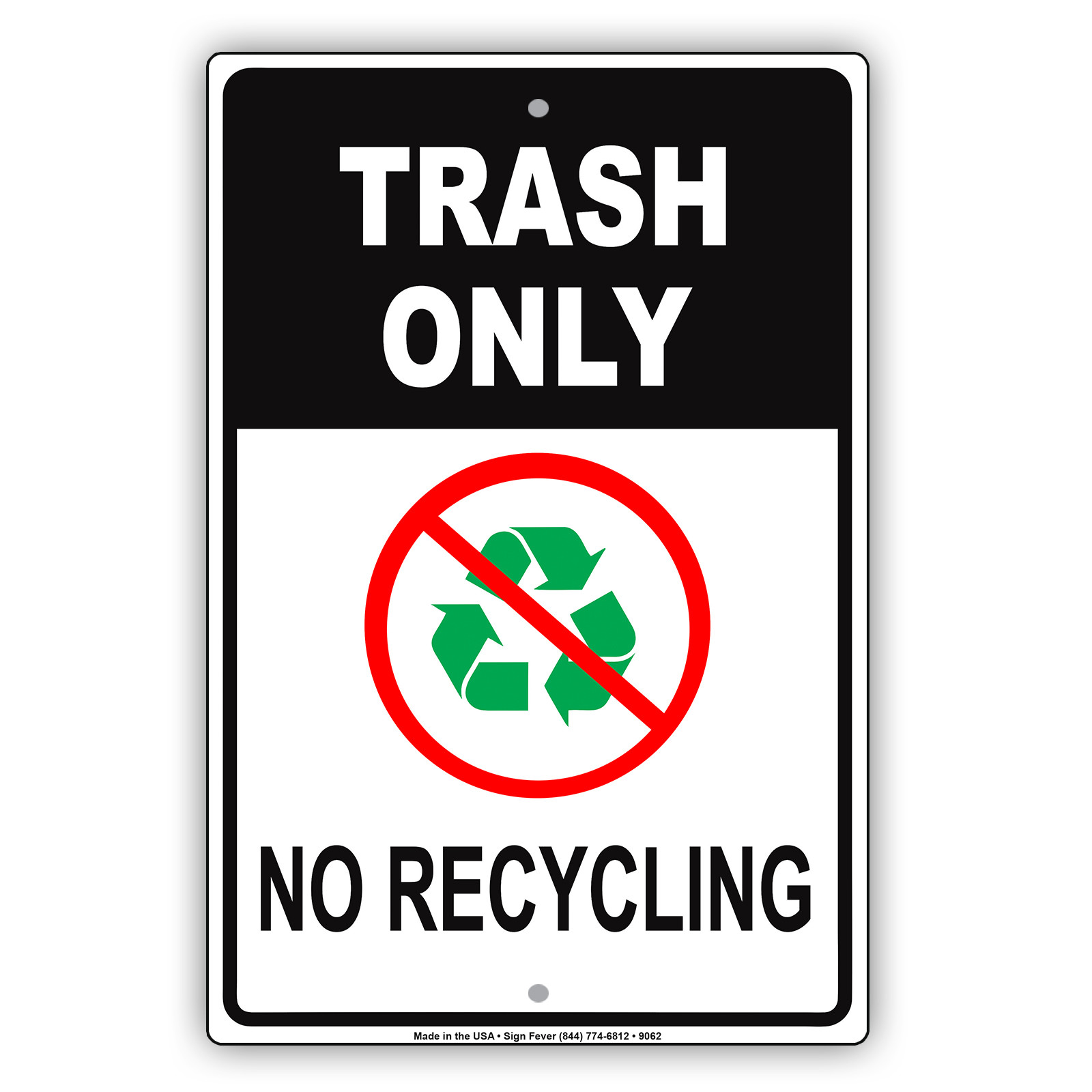 Trash Only No Recycling Wall Art Decor Novelty Notice Aluminum Metal ...