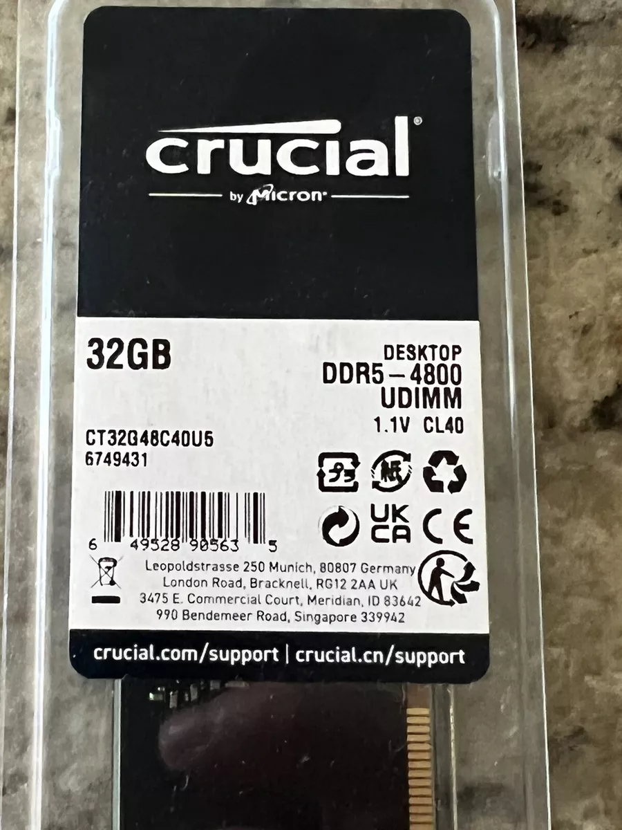 Crucial 32GB (1 x 32GB) DDR5 RAM 4800 CT32G48C40U5