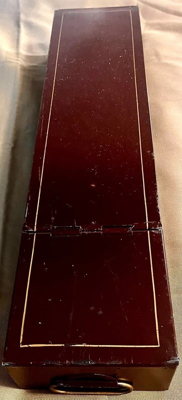 Vintage Painted Metal Bank Safe Box 20.5 “ X 4.75”