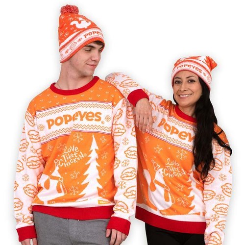 NEW 2021 Popeyes Chicken Sandwich Ugly Christmas Sweater (M) - Picture 3 of 5