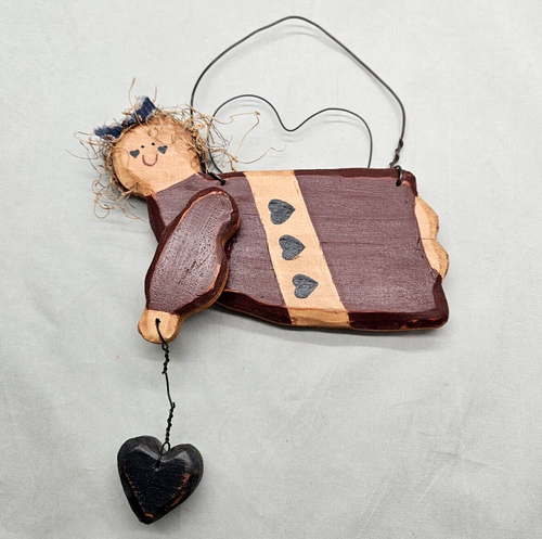 Vintage Handmade Wood Flying Angel w Heart Country Wall Decor Primitive Rustic - Picture 2 of 12