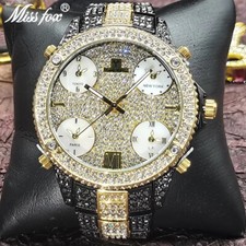Hip Hop MISSFOX Top Brand Luxury MensWatches Bling Iced Out Stainless Steel...