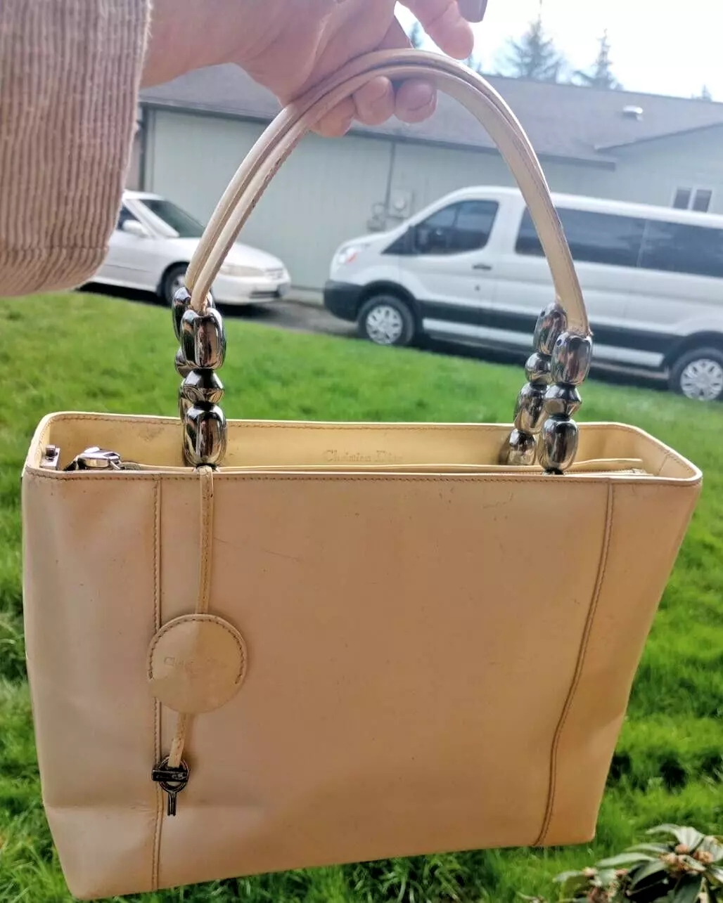 Sac à main Christian Dior émaillé 2 voies bandoulière fermeture éclair avec clé vintage authentique