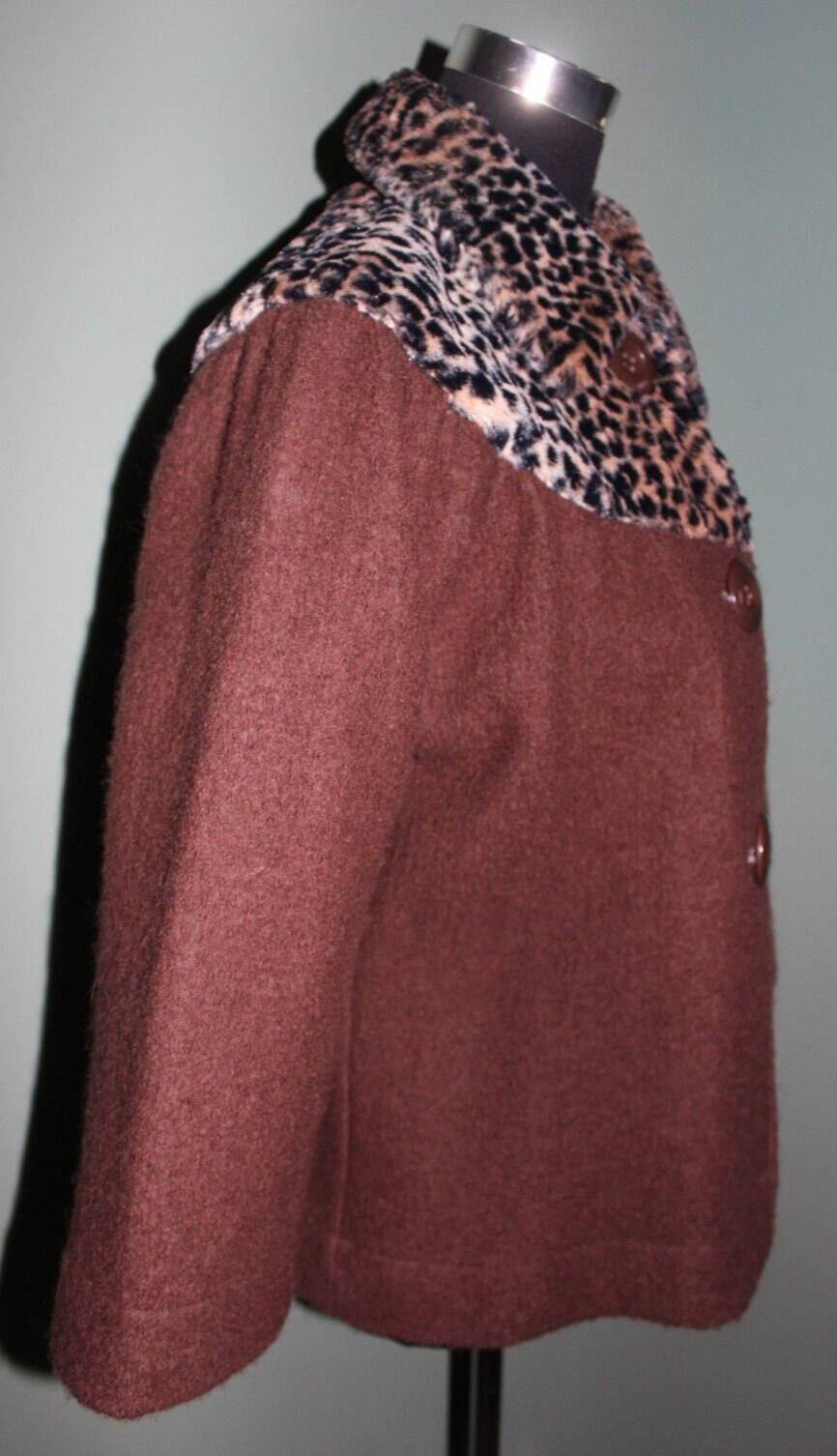 Unknown Designer Brown Boiled Wool Jacket Faux Fu… - image 2