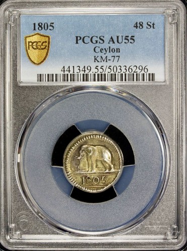 Ceylon 48 Stivers 1805 Elephant PCGS AU55, Pretty - Picture 3 of 5