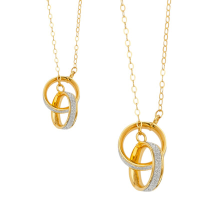 GOLD - 14K Gelbgold Glitzer Gelenk Zwei Ringe Halskette