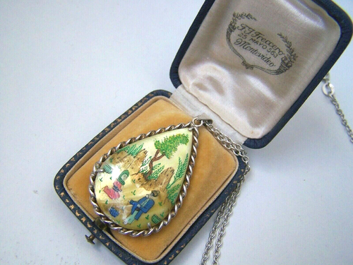 VINTAGE MIDDLE EASTERN PERSIAN PAINTED 925 SOLID STERLING SILVER PENDANT NOCHAIN - Picture 3 of 8