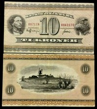 DENMARK 10 KRONER P-44 1971 HANS CHRISTIAN ANDERSEN STORK USED MONEY BILL NOTE