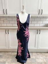 ASOS Navy Blue And Pink Floral Satin Midi Dress Size 8 Tall