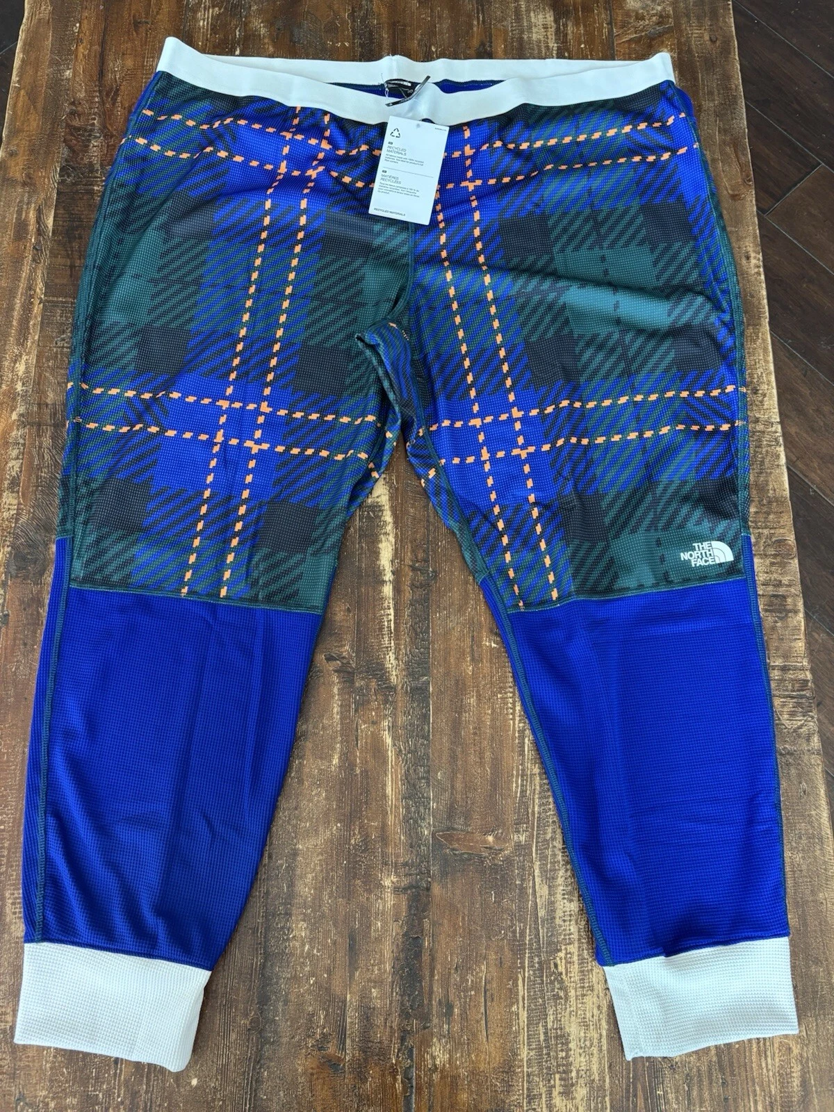 The North Face Women’sBlue Plaid Pants Waffle Base Layer Thermal-flaw XXL