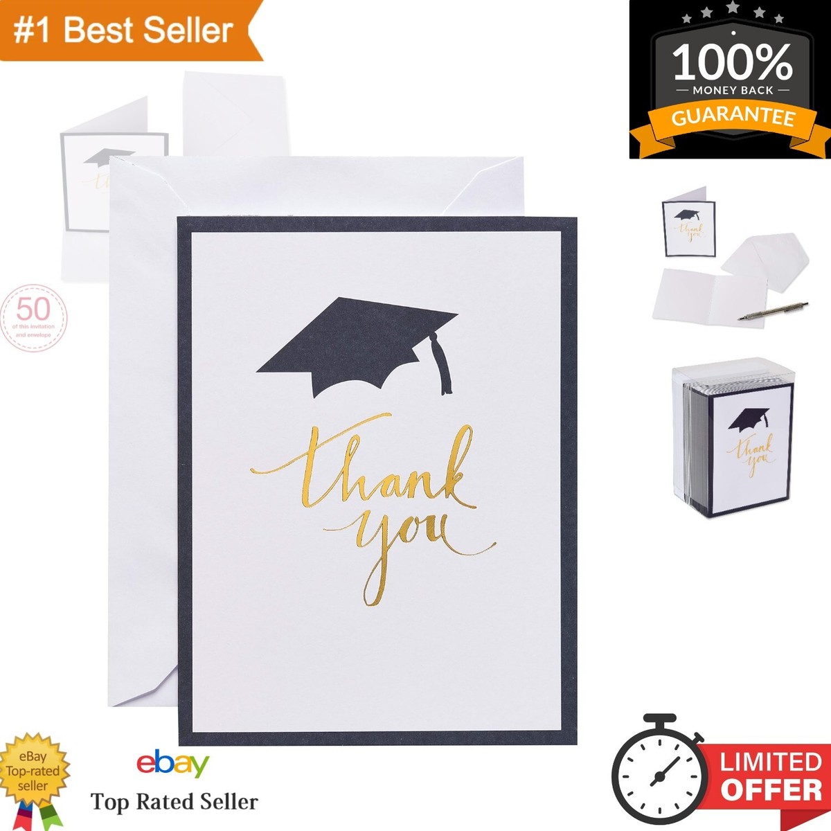 Graduation Thank You Cards - Blank 50-Count with Envelopes, Elegant Gold Foil | eBay graduation-thank-you-cards-blank-50-count-with-envelopes-elegant-gold-foil-ebay