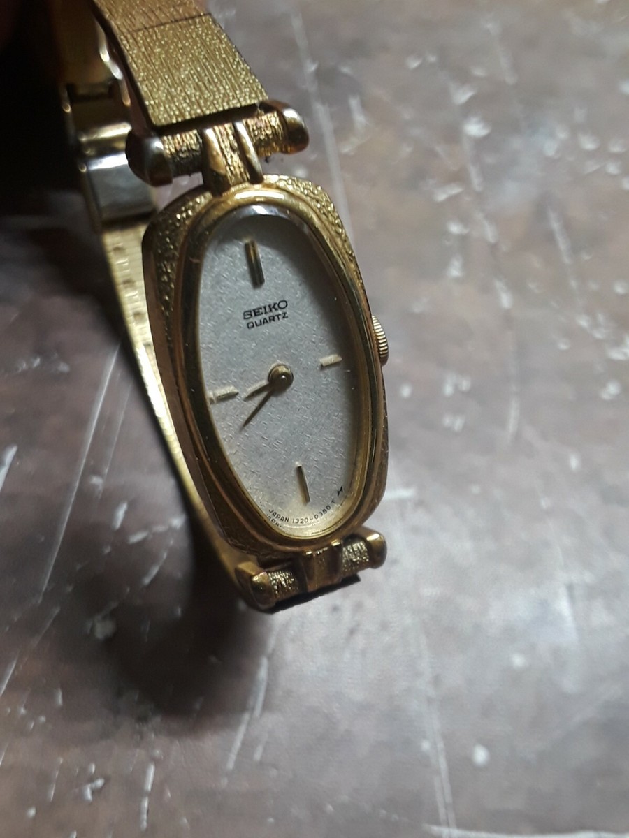 seiko ladies gold dress watch Vintage Classy Tone 1320-5329 Grey Purple