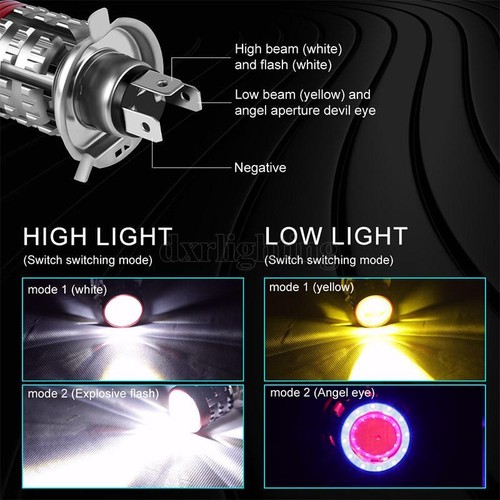 Kit de faros LED H4 9003 2 PIEZAS alto/bajo amarillo blanco bombilla de motocicleta ojo de ángel azul - Imagen 5 de 9