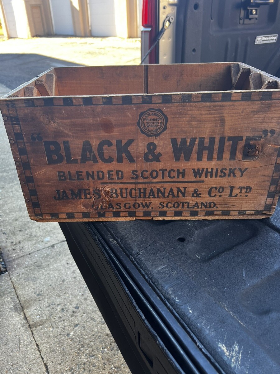 BLACK & WHITE ウイスキー アンティーク木箱 Vintage Black & White Blended Scotch Whiskey James Buchanan Wood