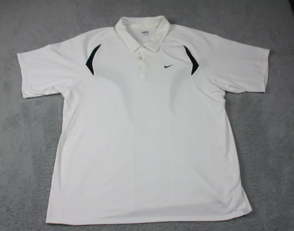 Nike Polo Shirt Mens Adult Extra Large White Black Swoosh Logo Fit Dry Golf