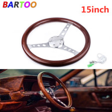 15380mm Classic Mahogany Wood Grain Brown Trim Steering Wheel Whorn Button