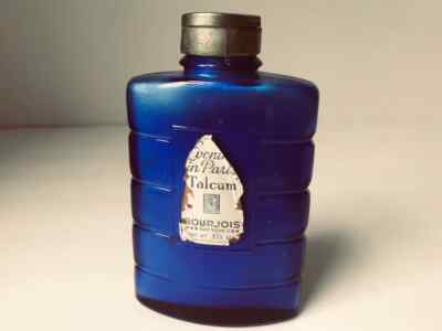 VTG Evening in Paris Powder Bottle Jar Cobalt Blue Glass Talcum Bourjois French